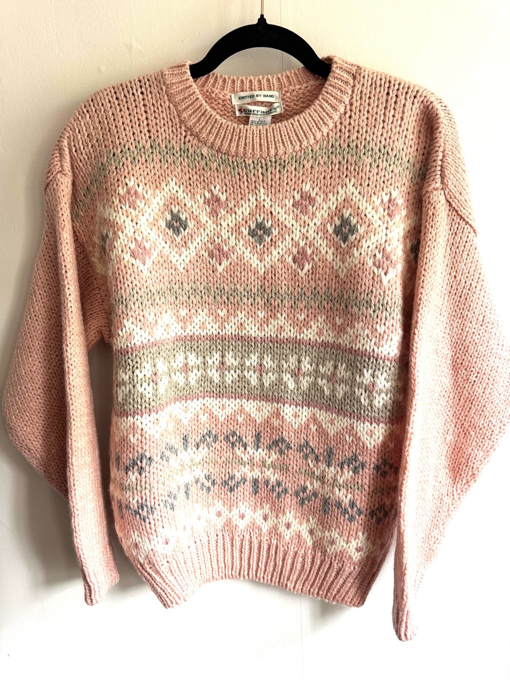 Currant by Jeri-Jo Vintage Handknit Pink Fair Isle Crewneck Sweater / NWT